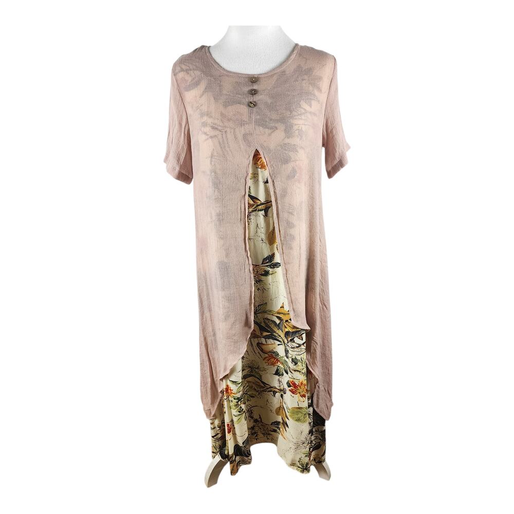 Callabie Soft Blush Pink Floral Maxi Dress (M) Boho Cottagecore